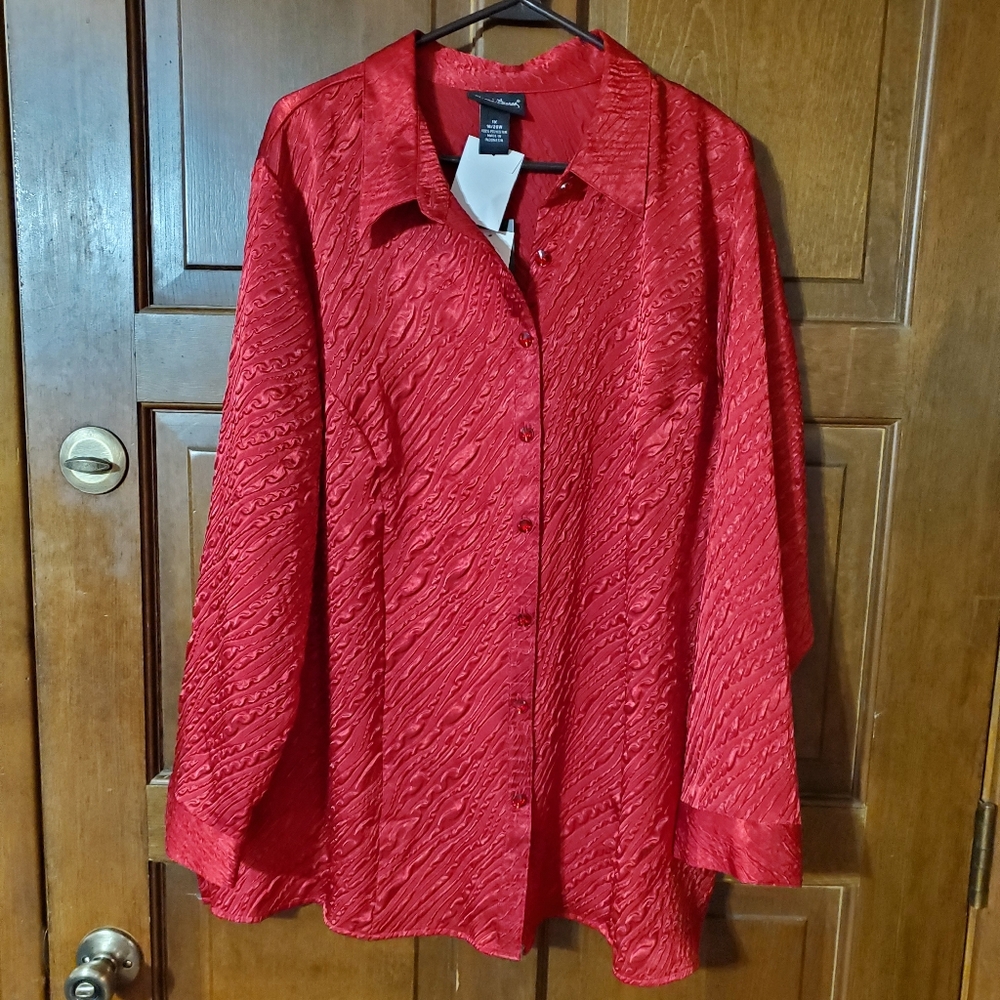 Maggie Barnes Vibrant Red Textured Blouse